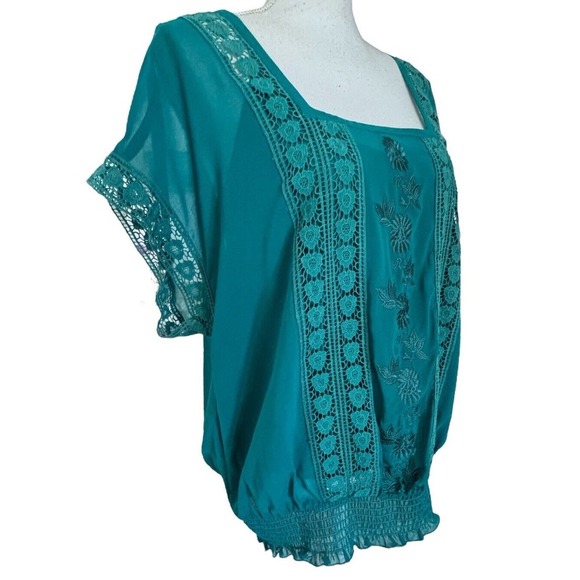 Daniel Rainn Anthropologie Solid Teal V-Neck Banded Bottom Blouse Sz XL W Tank - Picture 6 of 10